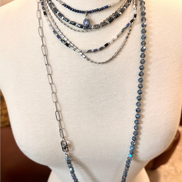 Elegant silver and Blue beads Layered convertible and adjustable Necklace. - Picture 4 of 11